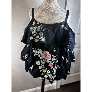 Inc. International Concepts Embroidered  Rhinestones Off Shoulder Top XL Boho